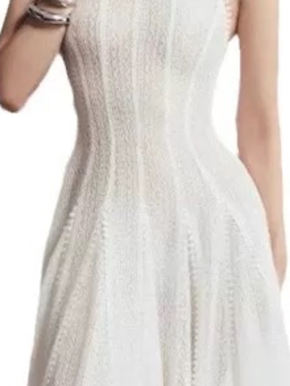 White Open Knit Maxi Dress Sleeveless Corset Waist Full Skirt size S - Picture 4 of 4